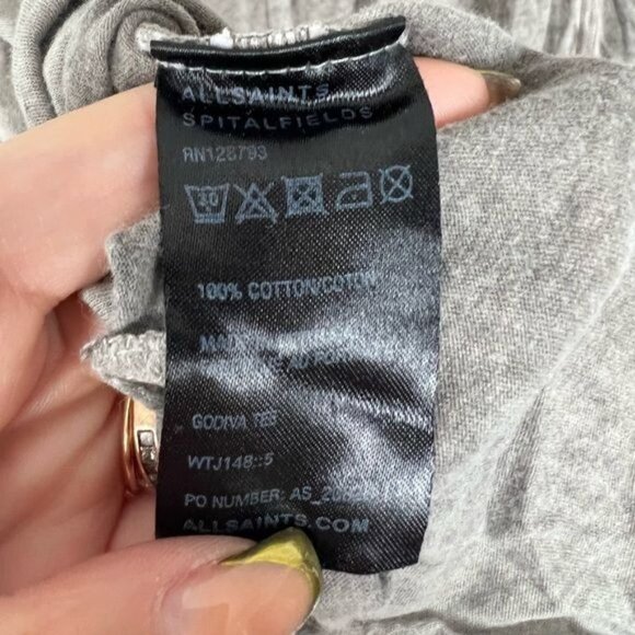ALL SAINTS Asymmetrical Oversized Distressed Lagenlook Tee in Grey Size 6 - Picture 5 of 13
